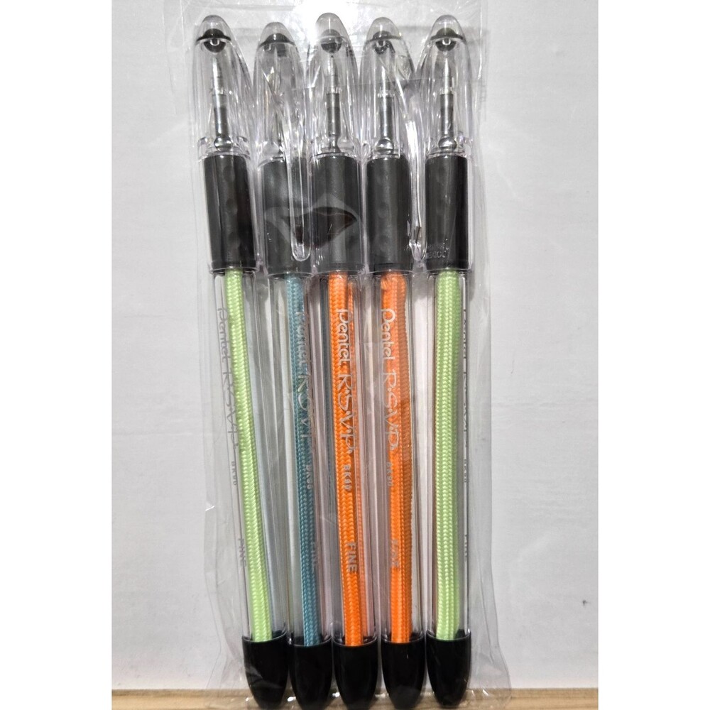 Decorated Pentel RSVP Ballpoint Pen Fine Line 0.7mm Black Ink GID Bl Or Gn